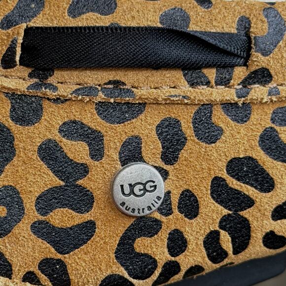 UGG Leopard Print Moccasin Slippers Womens 6 Chestnut Cozy Bow Shearling Shoe - Picture 5 of 13